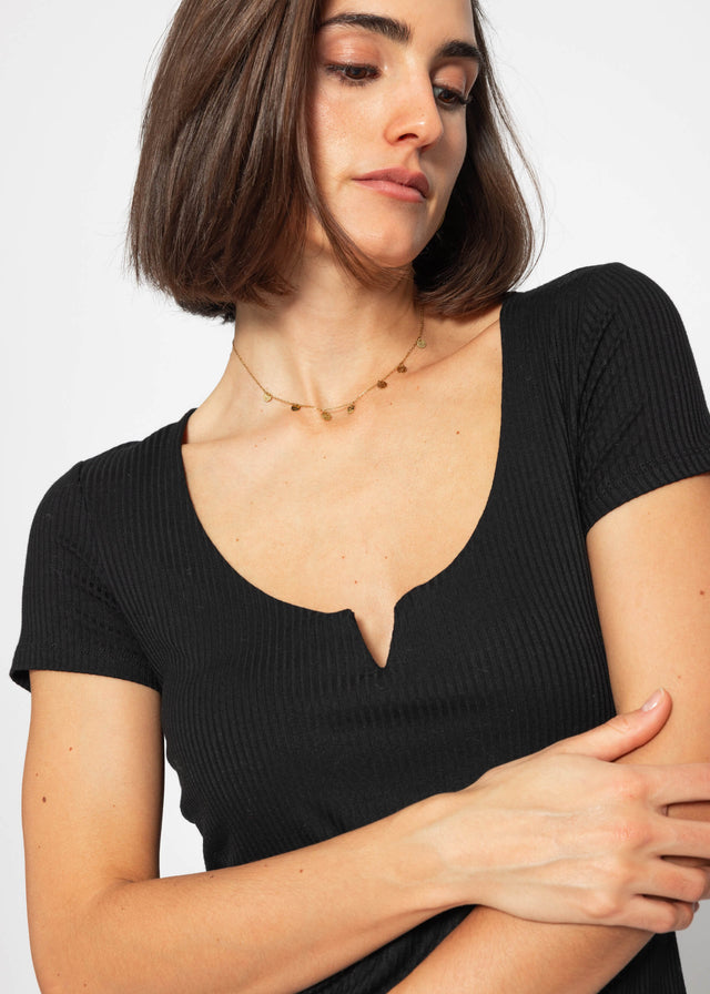 Geripptes T-Shirt - schwarz