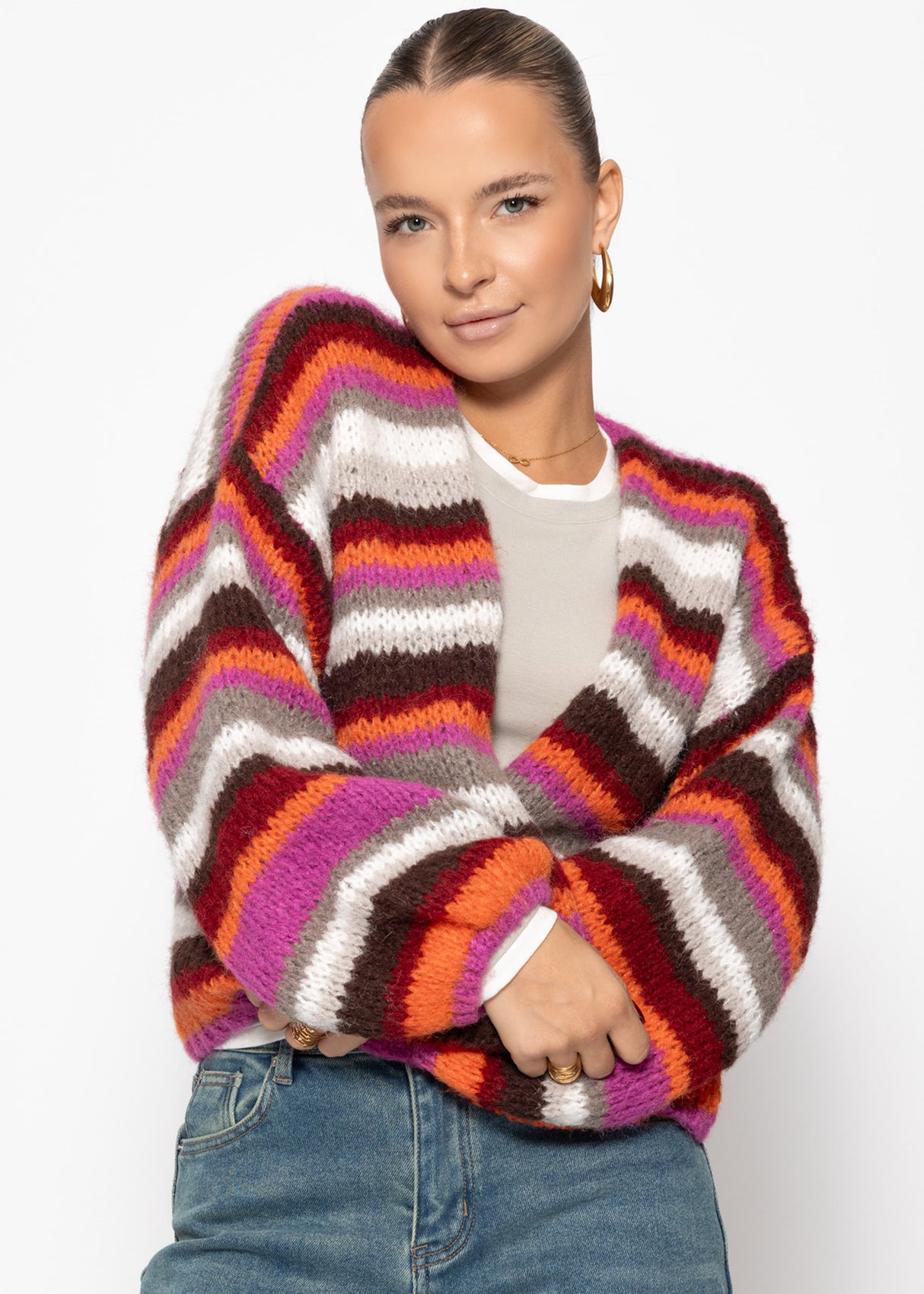 Striped cardigan - pink orange