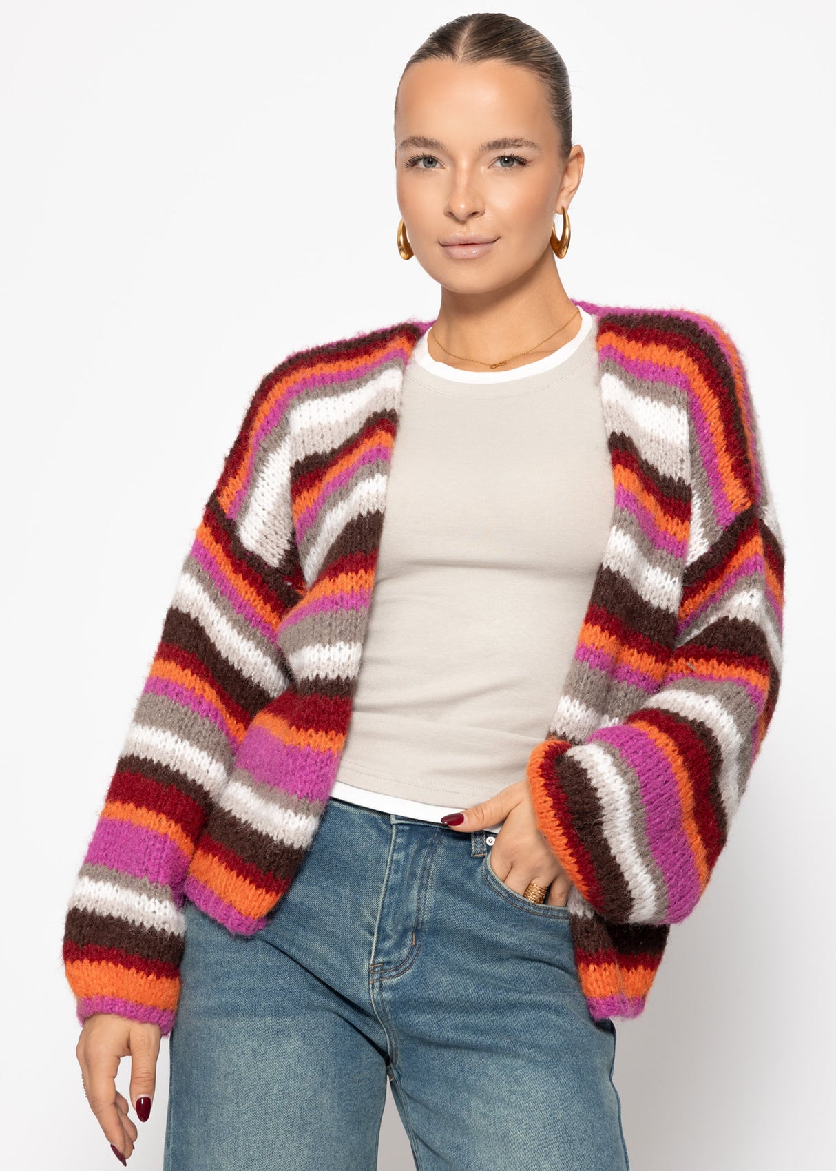 Striped cardigan - pink orange