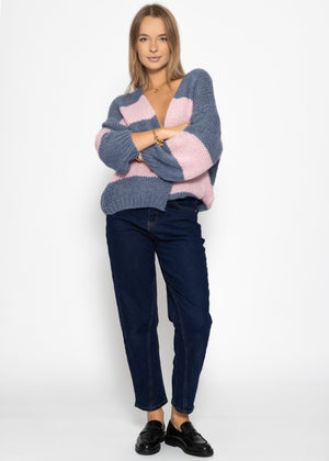 Gestreifter oversize Cardigan - blau-rosa