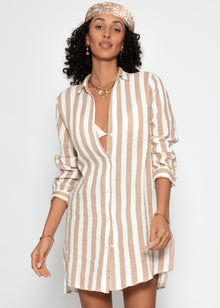 Gestreiftes Strandkleid - taupe-offwhite