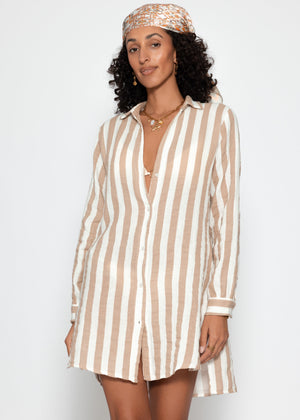 Gestreiftes Strandkleid - taupe-offwhite