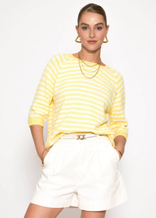 Gestreiftes Viskose-Strickoberteil - gelb-offwhite