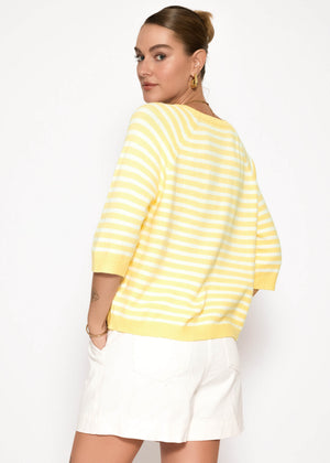 Gestreiftes Viskose-Strickoberteil - gelb-offwhite