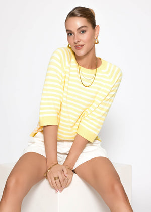 Gestreiftes Viskose-Strickoberteil - gelb-offwhite