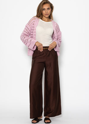 Glänzende Stoffhose mit geradem Bein - braun