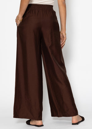 Glänzende Stoffhose mit geradem Bein - braun