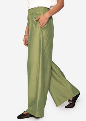 Shiny fabric trousers with a straight leg - Khaki