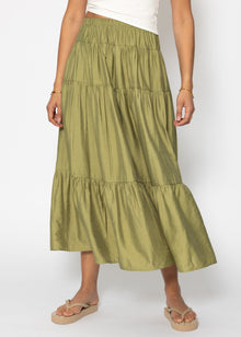 Shiny Maxi Volantkrock - Khaki
