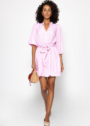 Shirt dress with belt - pink