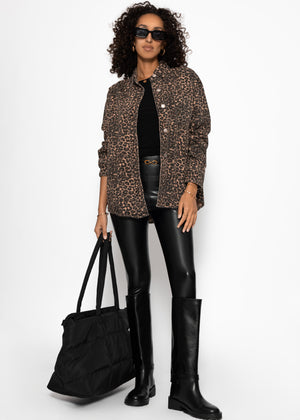 High-Rise Lederleggings mit breitem Bund - schwarz