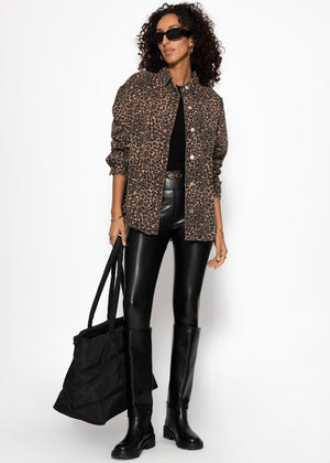 High-Rise Lederleggings mit breitem Bund - schwarz