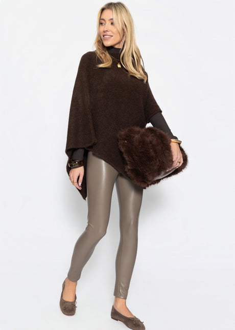 High-Rise Thermo Lederleggings mit breitem Bund - taupe
