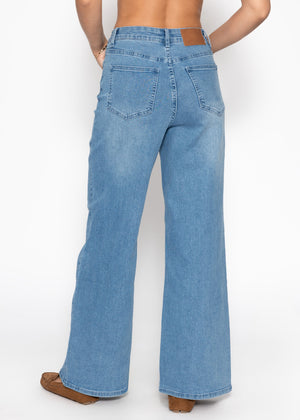High Waist Jeans mit weitem Bein - hellblau
