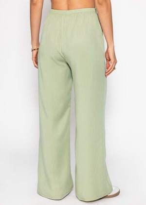Pants with a wide leg and rüsch details - sage green