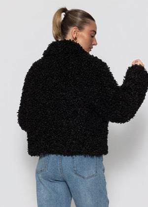 Jacke aus Teddyfell - schwarz