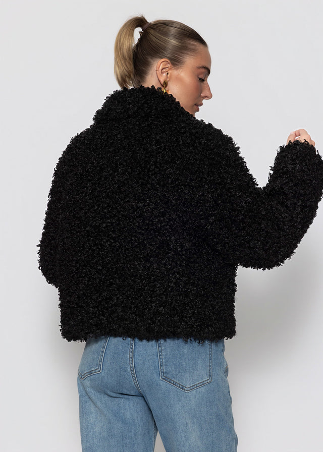 Jacke aus Teddyfell - schwarz