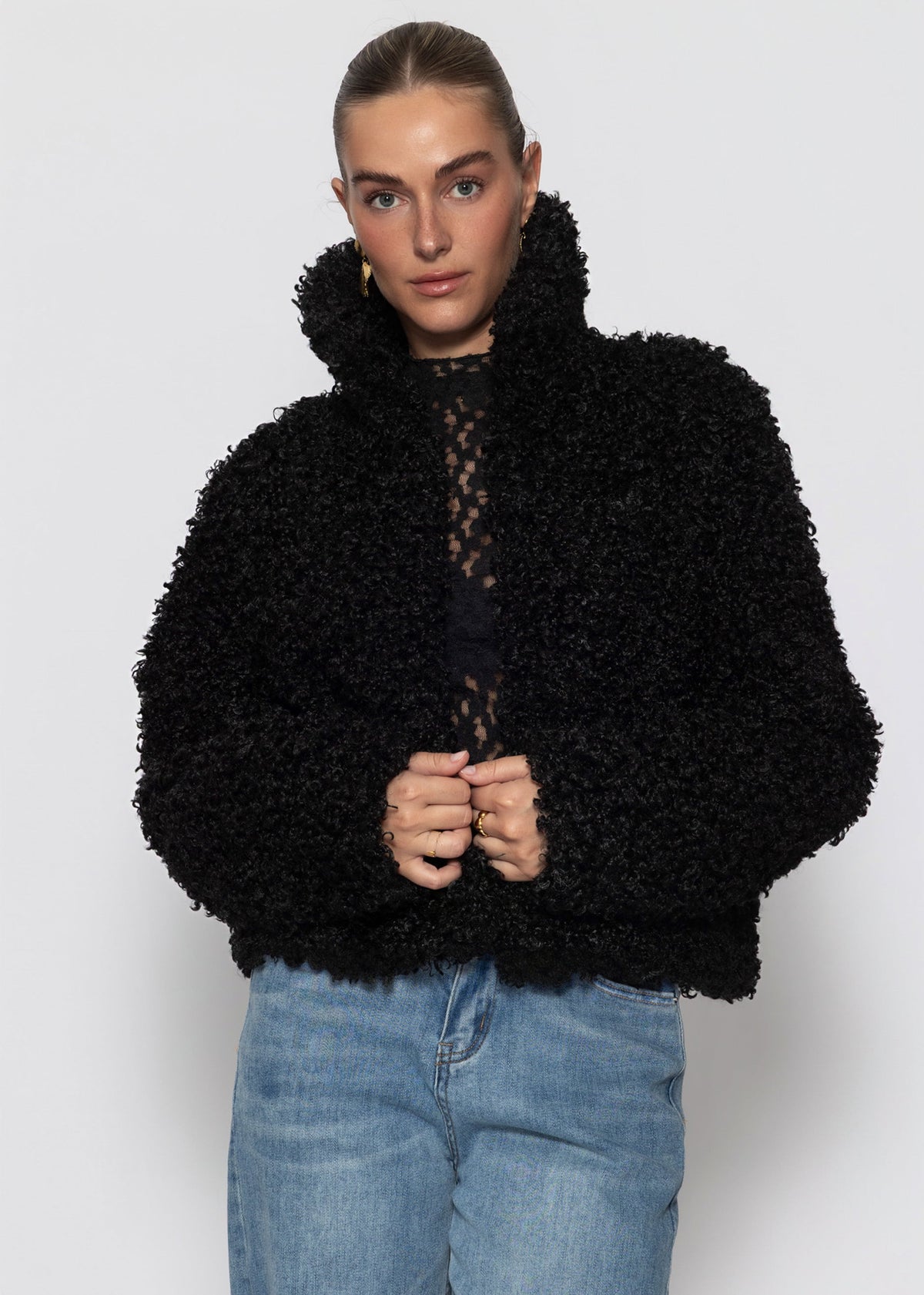 Jacke aus Teddyfell - schwarz