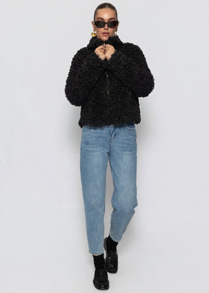 Jacke aus Teddyfell - schwarz