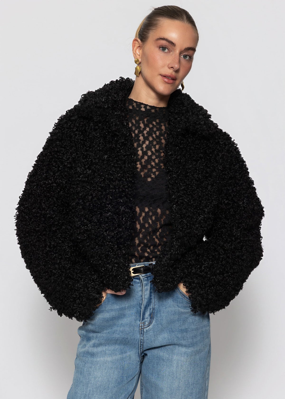 Jacke aus Teddyfell - schwarz