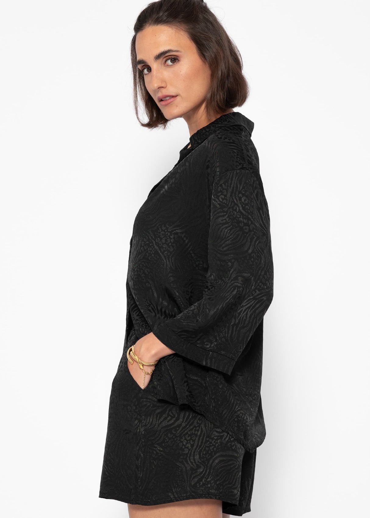 Jacquard Blusenhemd - schwarz