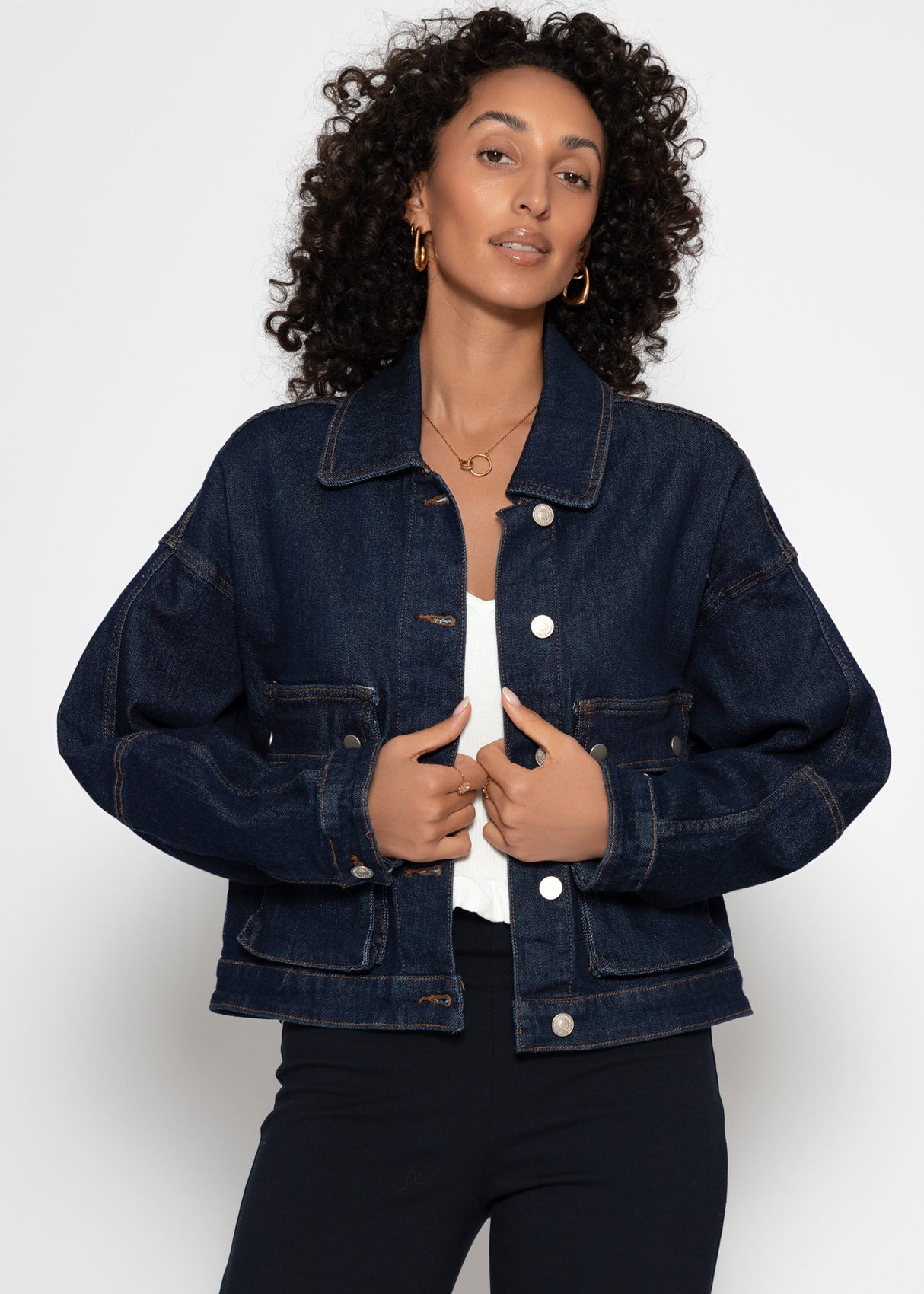 Denim jacket with patch pockets - dark blue