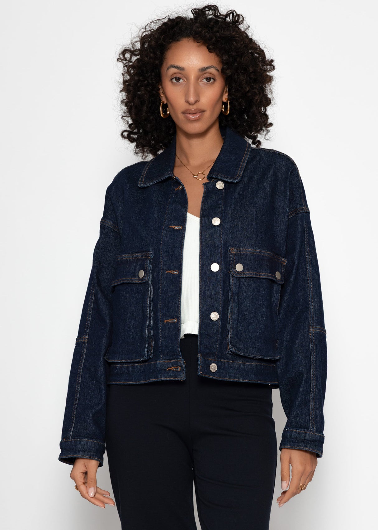Denim jacket with patch pockets - dark blue
