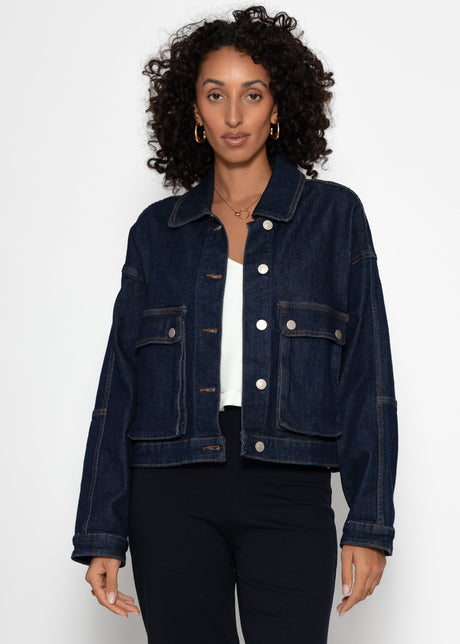 Denim jacket with patch pockets - dark blue by SASSYCLASSY