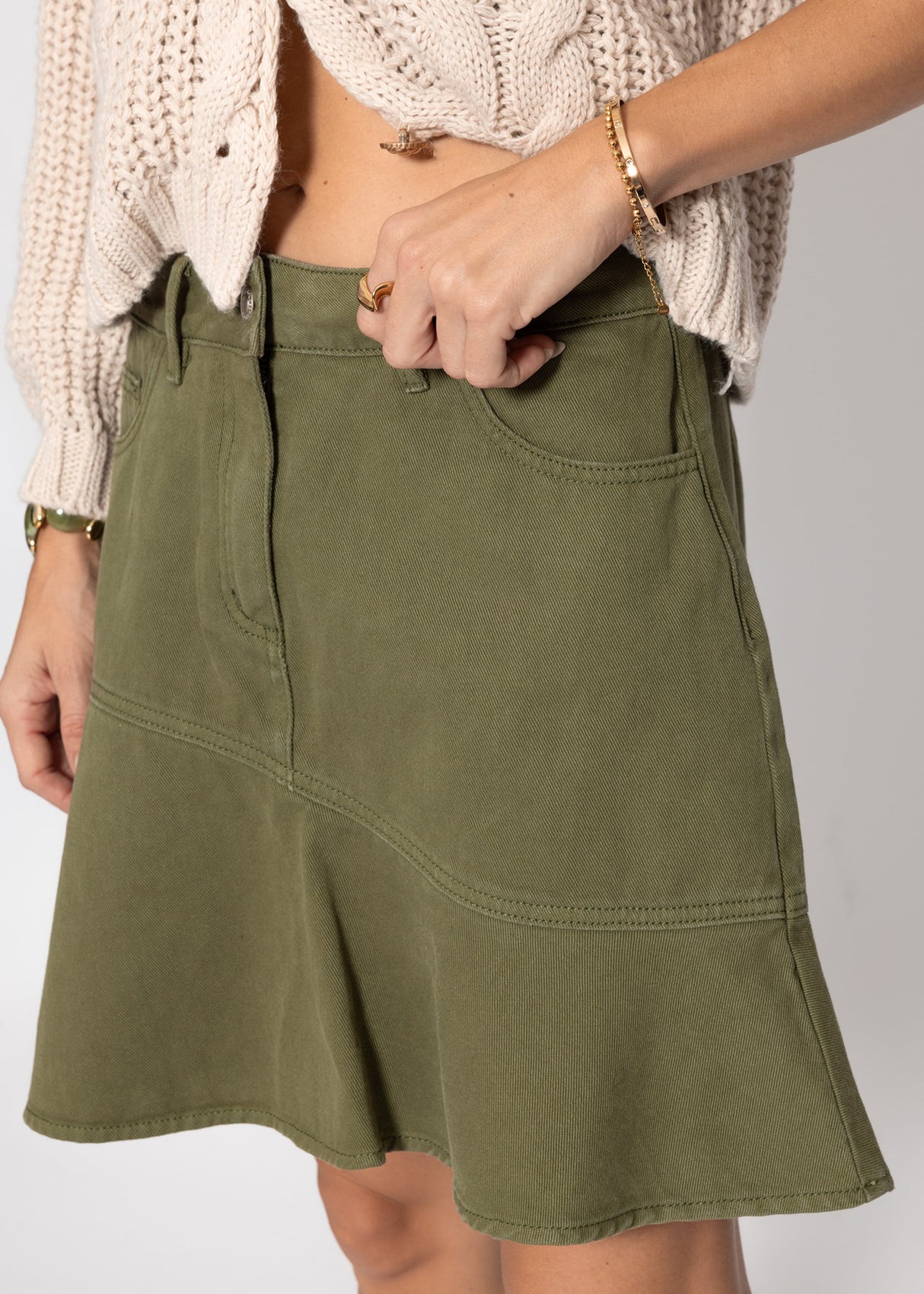 Jeans Rock mit Volant - khaki