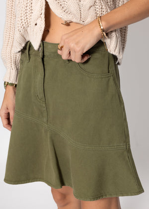 Jeans Rock mit Volant - khaki