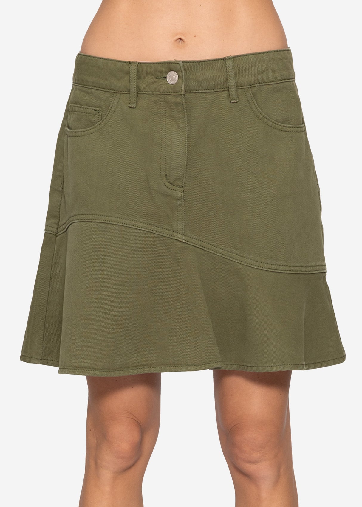 Jeans Rock mit Volant - khaki