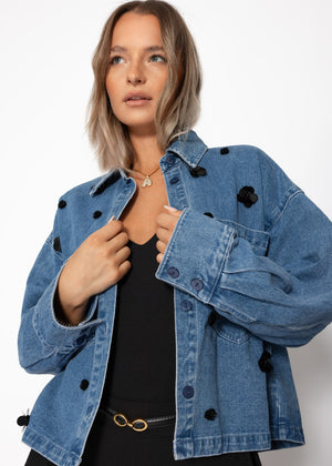 Jeansjacke mit Blumenapplikationen - blau