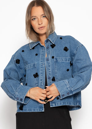 Jeansjacke mit Blumenapplikationen - blau