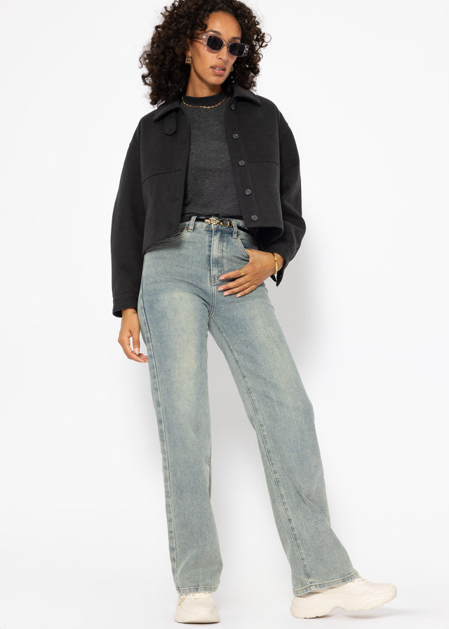 Jersey top with funnel neck - dark grey marl
