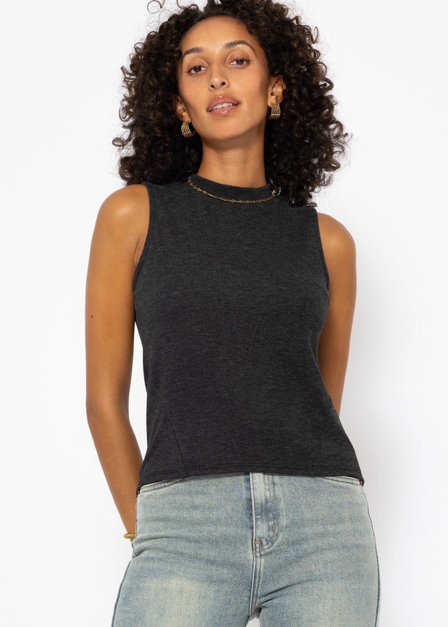 Jersey top with funnel neck - dark grey marl