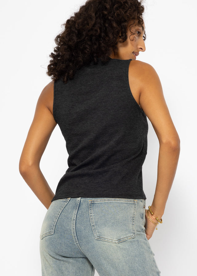 Jersey top with funnel neck - dark grey marl