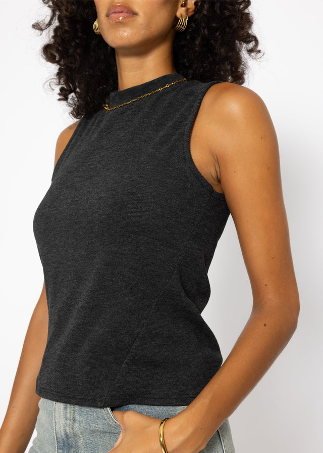 Jersey top with funnel neck - dark grey marl