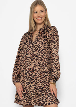 Jersey dress with leopard print - brown