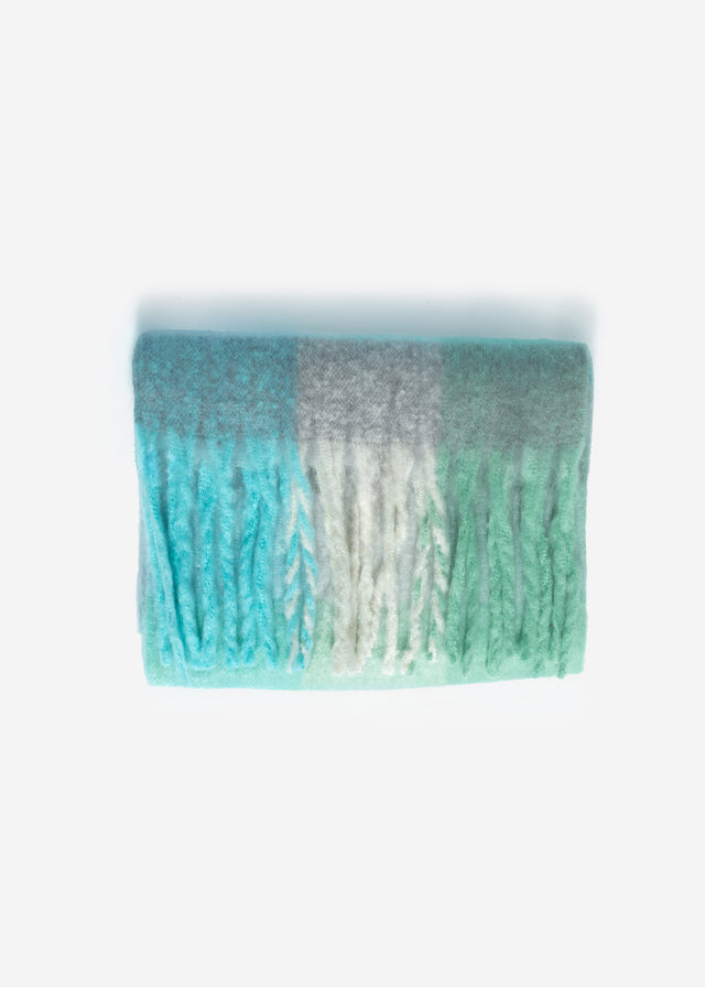 Checked fluffy scarf with fringing - green