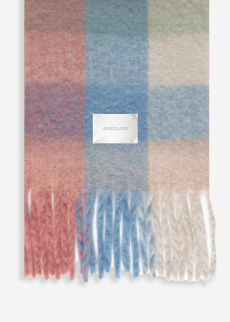 Checked fluffy scarf - pink-blue-green by SASSYCLASSY