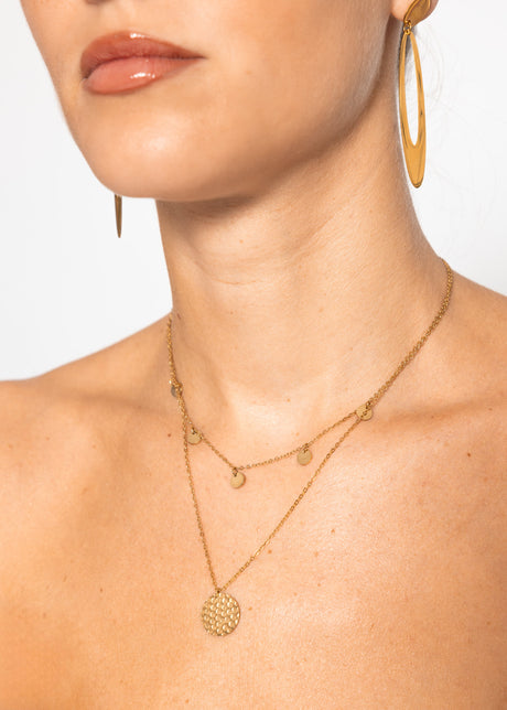 Kombinierte Kette mit Anhänger und zarten Plättchen - gold