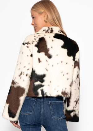 Kunstfelljacke mit Kuh-Print - offwhite