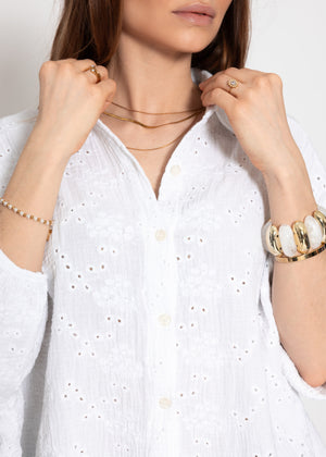 Short-sleeved muslin blouse with eyelet embroidery - white