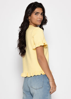 Kurzarm-Pullover mit Volants - buttergelb