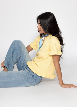 Kurzarm-Pullover mit Volants - buttergelb