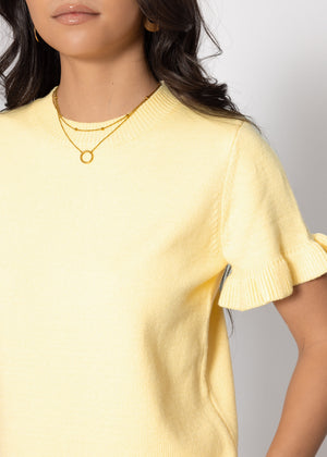 Kurzarm-Pullover mit Volants - buttergelb