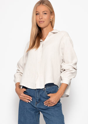 Kurze oversize Musselin Bluse - hellbeige