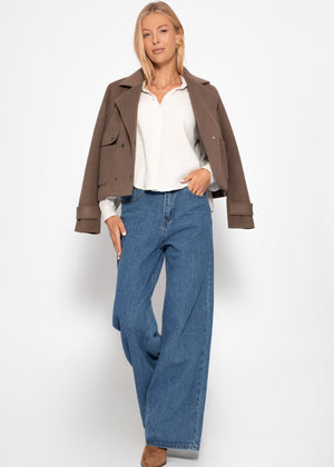 Kurze oversize Musselin Bluse - hellbeige