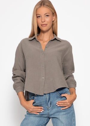 Kurze oversize Musselin Bluse - taupe