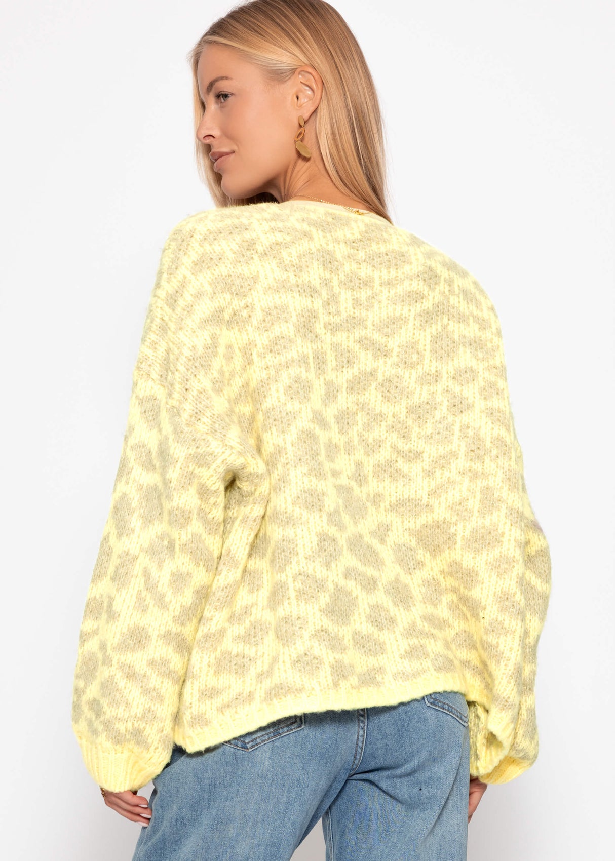 Kurzer Cardigan mit Leo-Print - gelb-beige